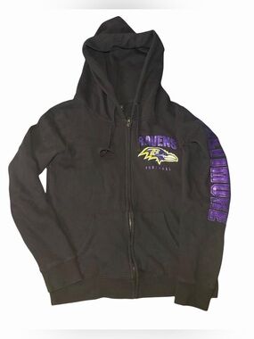 Y2K vintage Baltimore Ravens full zip hoodie black glitter spellout size M